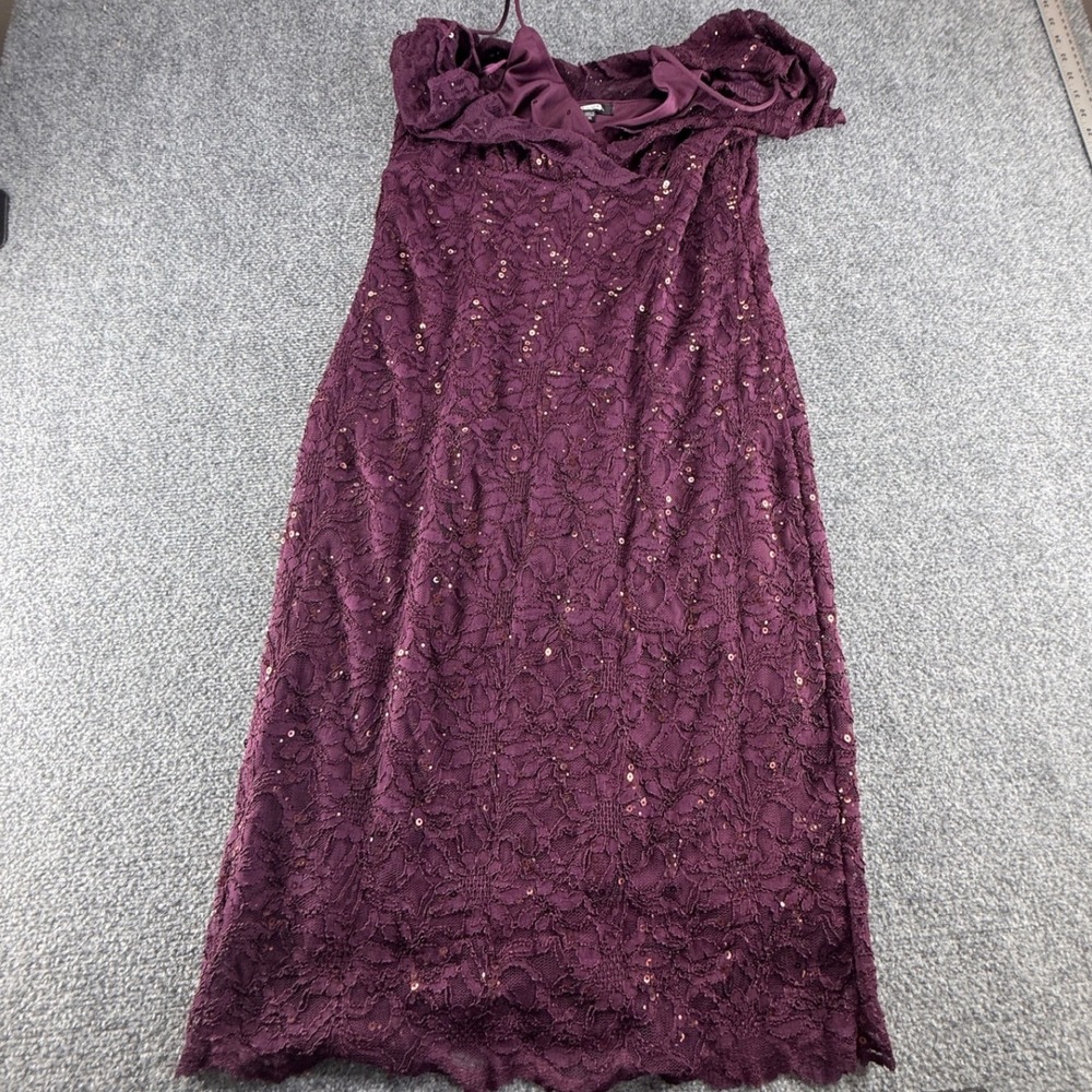 Marina Womens Plum Purple Sequin Floral Lace Off Shoulder Formal Sheath Dress 16